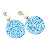 Maxbell Rattan Earrings Straw Wicker Braid Woven Bohemian Earrings for Women Girls Blue