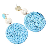 Maxbell Rattan Earrings Straw Wicker Braid Woven Bohemian Earrings for Women Girls Blue