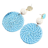 Maxbell Rattan Earrings Straw Wicker Braid Woven Bohemian Earrings for Women Girls Blue