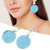 Maxbell Rattan Earrings Straw Wicker Braid Woven Bohemian Earrings for Women Girls Blue