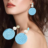 Maxbell Rattan Earrings Straw Wicker Braid Woven Bohemian Earrings for Women Girls Blue