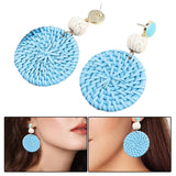 Maxbell Rattan Earrings Straw Wicker Braid Woven Bohemian Earrings for Women Girls Blue