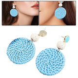 Maxbell Rattan Earrings Straw Wicker Braid Woven Bohemian Earrings for Women Girls Blue