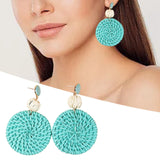 Maxbell Rattan Earrings Straw Wicker Braid Woven Bohemian Earrings for Women Girls Blue Green