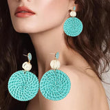 Maxbell Rattan Earrings Straw Wicker Braid Woven Bohemian Earrings for Women Girls Blue Green