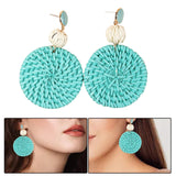 Maxbell Rattan Earrings Straw Wicker Braid Woven Bohemian Earrings for Women Girls Blue Green