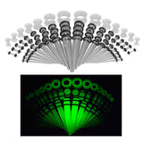 Maxbell 50Pcs Gauges Kit Acrylic Taper Plug Tunnels 14G-00G Transparent Luminous