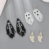 Maxbell Beaded Earrings Halloween Theme for Women Girls Beaded Long Tassel Party Black Skeleton