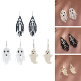 Maxbell Beaded Earrings Halloween Theme for Women Girls Beaded Long Tassel Party Black Skeleton