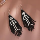 Maxbell Beaded Earrings Halloween Theme for Women Girls Beaded Long Tassel Party Black Skeleton