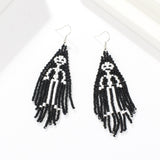 Maxbell Beaded Earrings Halloween Theme for Women Girls Beaded Long Tassel Party Black Skeleton