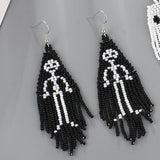 Maxbell Beaded Earrings Halloween Theme for Women Girls Beaded Long Tassel Party Black Skeleton