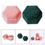 Maxbell Hexagonal Corduroy Ring Box Holder Case Display Velet Box for Proposal Girls Green