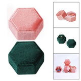 Maxbell Hexagonal Corduroy Ring Box Holder Case Display Velet Box for Proposal Girls Green