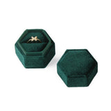 Maxbell Hexagonal Corduroy Ring Box Holder Case Display Velet Box for Proposal Girls Green