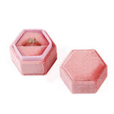Maxbell Hexagonal Corduroy Ring Box Holder Case Display Velet Box for Proposal Girls Pink