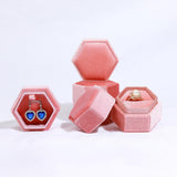 Maxbell Hexagonal Corduroy Ring Box Holder Case Display Velet Box for Proposal Girls Pink