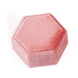 Maxbell Hexagonal Corduroy Ring Box Holder Case Display Velet Box for Proposal Girls Pink
