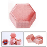 Maxbell Hexagonal Corduroy Ring Box Holder Case Display Velet Box for Proposal Girls Pink