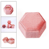 Maxbell Hexagonal Corduroy Ring Box Holder Case Display Velet Box for Proposal Girls Pink