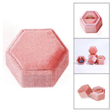 Maxbell Hexagonal Corduroy Ring Box Holder Case Display Velet Box for Proposal Girls Pink