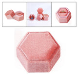 Maxbell Hexagonal Corduroy Ring Box Holder Case Display Velet Box for Proposal Girls Pink