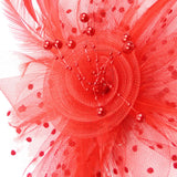 Maxbell women Flower Mesh Feathers Hair Clip Headwear Headdress for Tea Party Red