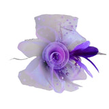Maxbell women Flower Mesh Feathers Hair Clip Headwear Headdress for Tea Party Purple