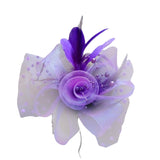 Maxbell women Flower Mesh Feathers Hair Clip Headwear Headdress for Tea Party Purple