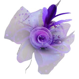 Maxbell women Flower Mesh Feathers Hair Clip Headwear Headdress for Tea Party Purple