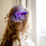 Maxbell women Flower Mesh Feathers Hair Clip Headwear Headdress for Tea Party Purple