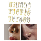 Maxbell 18 Pieces Fake Nose Rings U Shaped Nose Clip Body Jewelry Gifts Fashion Gold