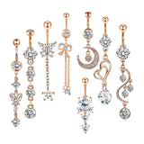 Maxbell 8x Fashion Belly Button Rings Women Dangling Body Piercing Jewelry Rose Gold