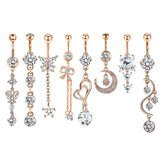 Maxbell 8x Fashion Belly Button Rings Women Dangling Body Piercing Jewelry Rose Gold