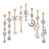 Maxbell 8x Fashion Belly Button Rings Women Dangling Body Piercing Jewelry Rose Gold