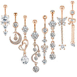 Maxbell 8x Fashion Belly Button Rings Women Dangling Body Piercing Jewelry Rose Gold