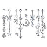 Maxbell 8x Fashion Belly Button Rings Women Dangling Body Piercing Jewelry Silver