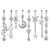 Maxbell 8x Fashion Belly Button Rings Women Dangling Body Piercing Jewelry Silver