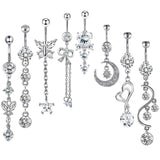 Maxbell 8x Fashion Belly Button Rings Women Dangling Body Piercing Jewelry Silver