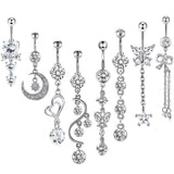 Maxbell 8x Fashion Belly Button Rings Women Dangling Body Piercing Jewelry Silver