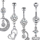 Maxbell 8x Fashion Belly Button Rings Women Dangling Body Piercing Jewelry Silver