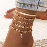 Maxbell 5x Fashion Layered Ankle Bracelets chain Jewelry for beach Summer