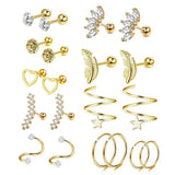 Maxbell Stud Earrings Smooth Geometric Feather 20 Pieces for Christmas Day Wedding