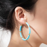 Maxbell C Shaped Hoop Earrings Round Soft Pottery Bohemian for Girls Teens Blue