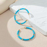 Maxbell C Shaped Hoop Earrings Round Soft Pottery Bohemian for Girls Teens Blue