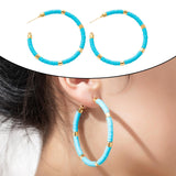 Maxbell C Shaped Hoop Earrings Round Soft Pottery Bohemian for Girls Teens Blue