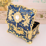 Maxbell Retro Style Vanity Jewelry Case Treasure Chest Box Keepsake for Women Gift Blue