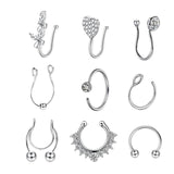 Maxbell 9Pcs Fashion Nose Rings u Shape Nose Studs Punk Style for Women Men Silver