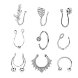 Maxbell 9Pcs Fashion Nose Rings u Shape Nose Studs Punk Style for Women Men Silver