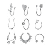 Maxbell 9Pcs Fashion Nose Rings u Shape Nose Studs Punk Style for Women Men Silver